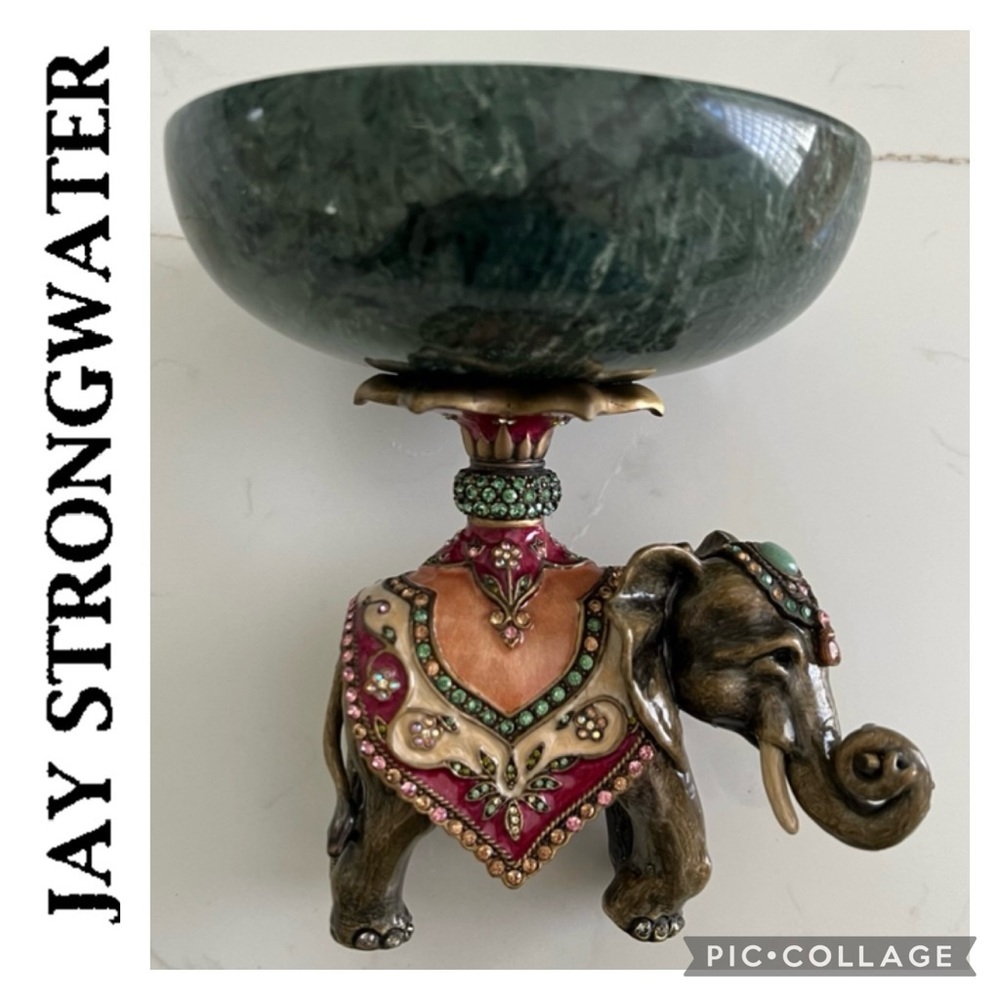 🐘 JAY STRONGWATER Elephant Footed Stone Bowl Enameled & Swarovski Crystals el - Picture 1 of 16